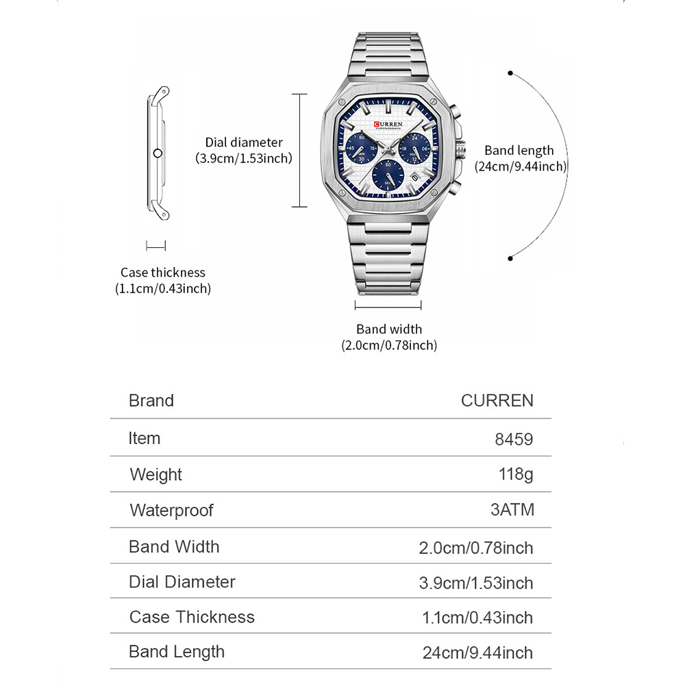 CURREN Luxury Square Chrono Wa - Luxury Watch Dial review and price